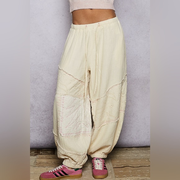 POL Pants - POL Cream Double Gauze Jogger Textured Pants